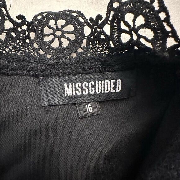 Missguided Floral Lace Overlay Short Sleeve Lined Sheath Dress Black Size 16 - Picture 4 of 5